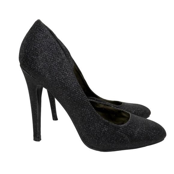 Qupid Shoes - Qupid Black Sparkly Glitter Stiletto Pump Heels Size 7.5